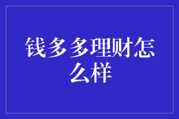 钱多多理财怎么样