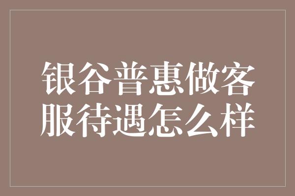 银谷普惠做客服待遇怎么样