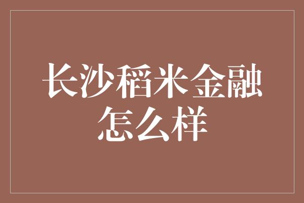 长沙稻米金融怎么样