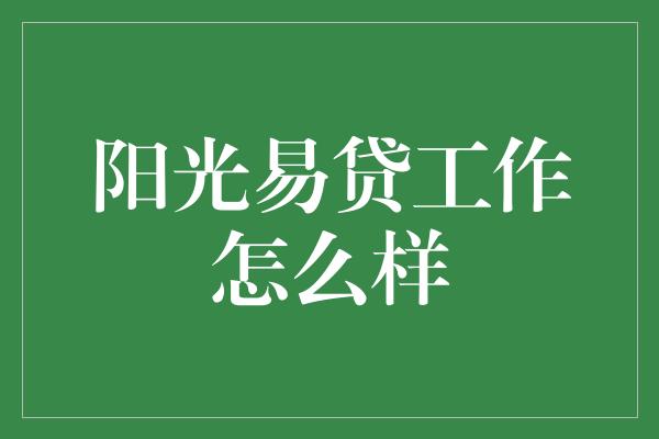 阳光易贷工作怎么样