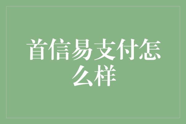 首信易支付怎么样