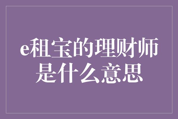 e租宝的理财师是什么意思