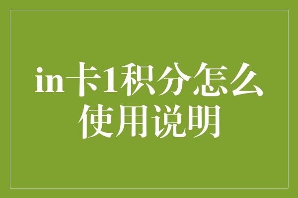 in卡1积分怎么使用说明