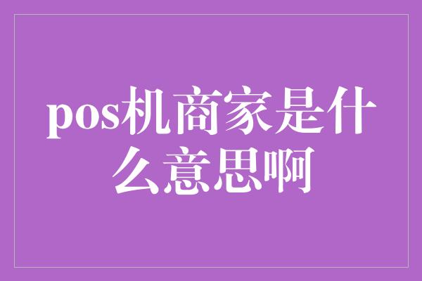 pos机商家是什么意思啊